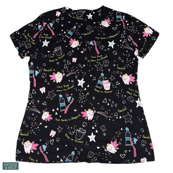 Cherokee Dental Print Scrub Top Tooth Fairy Your Smile Is Magical Small - Picture 8 of 10